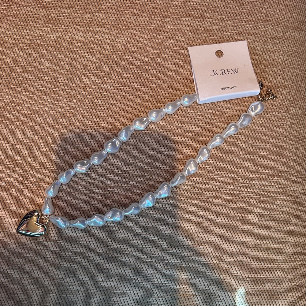 J. Crew Iridescent White Pearl Heart Charm Necklace